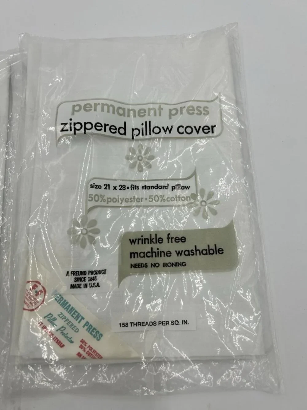 Vintage Freund Pillow Protector Zippered Covers Standard 21 x 28 USA Set of 2